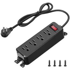 4 Outlet Small Power Strip, Black, Mountable, 6 ft Cord | Wall Mount, Overload Protection Switch, 16AWG Flat Plug Extension Cord, for Home, Office, School, ETL Listed 4 Outlet Small Power Strip, Black, Mountable, 6 ft Cord | Wall Mount, Overload Protection Switch, 16AWG Flat Plug Extension Cord, for Home, Office, School, ETL Listed