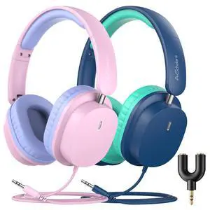 Kids Wired Headphones for School, 2-Pack with Sharing Splitter | Stereo sound, Comfortable over-ear fit, Foldable design, Tangle-free 3.5 mm cable, Ideal for tablets, laptops and computers Kids Wired Headphones for School, 2-Pack with Sharing Splitter | Stereo sound, Comfortable over-ear fit, Foldable design, Tangle-free 3.5 mm cable, Ideal for tablets, laptops and computers