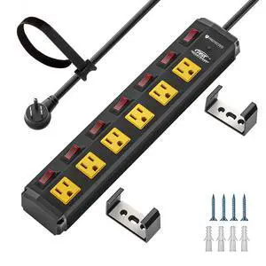 Metal Power Strip with 6 Individually Switched Outlets, 6FT | 1.77" Extra Wide Spacing for Bulky Plugs, 1200J Surge Protector,15A/1875W Metal Power Strip with 6 Individually Switched Outlets, 6FT | 1.77" Extra Wide Spacing for Bulky Plugs, 1200J Surge Protector,15A/1875W