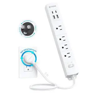 Wall Mount Surge Protector Power Strip with 360 Rotating Plug, 3ft | 4 AC, 2 USB-C & 2 USB-A, 1440J, 13A/1625W, Fit Home Office Dorm Room Under Desk Cable Management Tray, ETL Listed, White Wall Mount Surge Protector Power Strip with 360 Rotating Plug, 3ft | 4 AC, 2 USB-C & 2 USB-A, 1440J, 13A/1625W, Fit Home Office Dorm Room Under Desk Cable Management Tray, ETL Listed, White