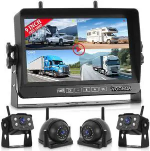 Wireless RV Backup Camera System, Backup Camera for Truck | 9" 1080P DVR 4 Channels Monitor with 4 IP69 Waterproof IR Night Vision Side Rear View Back Up Cameras for Trailer Camper Wireless RV Backup Camera System, Backup Camera for Truck | 9" 1080P DVR 4 Channels Monitor with 4 IP69 Waterproof IR Night Vision Side Rear View Back Up Cameras for Trailer Camper