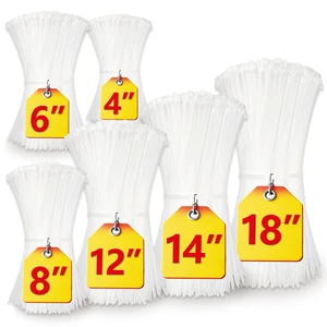 White Zip Ties Assorted Sizes(4+6+8+12+14+18), 5000 Pack, Clear Zip Ties, White Cable Ties, Wire Ties, Zipties Clear White Zip Ties Assorted Sizes(4+6+8+12+14+18), 5000 Pack, Clear Zip Ties, White Cable Ties, Wire Ties, Zipties Clear