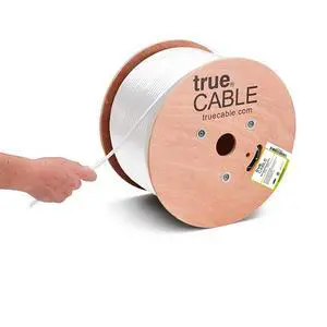 TRUECABLE RG6 Outdoor Dual Shield Bulk Coaxial Cable, 1000ft, White, Direct Burial (CMX), 75 Ohm, 18 AWG Bare Copper Conductor, UV Resistant, 3GHz Sweep Tested TRUECABLE RG6 Outdoor Dual Shield Bulk Coaxial Cable, 1000ft, White, Direct Burial (CMX), 75 Ohm, 18 AWG Bare Copper Conductor, UV Resistant, 3GHz Sweep Tested