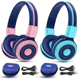 2 Pack Wireless Kids Headphones with Share Port, HD Mic for School | 75/85/94dB Volume Limit, USB C Charging, Durable & Foldable, Travel Case, Wired Cord, Bluetooth Headsets for iPad Airplane 2 Pack Wireless Kids Headphones with Share Port, HD Mic for School | 75/85/94dB Volume Limit, USB C Charging, Durable & Foldable, Travel Case, Wired Cord, Bluetooth Headsets for iPad Airplane
