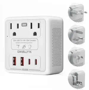 2000W 220V to 110V Voltage Converter Us to Europe for Hair Dryers, Travel Converter with PD 35W USB Ports, Converter for European Travel, International Travel Adapter with Type C G I A (Gray) 2000W 220V to 110V Voltage Converter Us to Europe for Hair Dryers, Travel Converter with PD 35W USB Ports, Converter for European Travel, International Travel Adapter with Type C G I A (Gray)