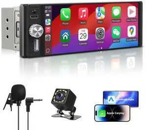 Single Din Car Stereo, 6.28" HD Touch Screen Radio Wireless CarPlay Android Auto, Bluetooth USB-C SWC EQ Backup Camera External Mic Single Din Car Stereo, 6.28" HD Touch Screen Radio Wireless CarPlay Android Auto, Bluetooth USB-C SWC EQ Backup Camera External Mic