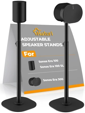 Adjustable Speaker Stands for Sonos Era 100, 100 SL & Era 300, Pair 22"42" height range, heavy-duty metal construction, cable management and non-slip bases for stable floor placement Adjustable Speaker Stands for Sonos Era 100, 100 SL & Era 300, Pair 22"42" height range, heavy-duty metal construction, cable management and non-slip bases for stable floor placement