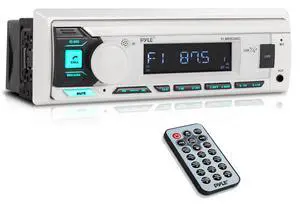Marine Radio Single DIN Receiver Bluetooth Wireless Streaming, AM/FM Tuner, USB/AUX MP3 Playback, Hands-Free Calling, Remote Control, RGB Buttons, Splash-Resistant Stereo Upgrade Marine Radio Single DIN Receiver Bluetooth Wireless Streaming, AM/FM Tuner, USB/AUX MP3 Playback, Hands-Free Calling, Remote Control, RGB Buttons, Splash-Resistant Stereo Upgrade