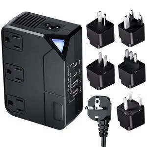 100V220V Travel Converter, 2000W Voltage Converter with 2 USB and 2 USB-C Charging Ports and 3 AC Plugs for Curling Irons and Hair straighteners; Included Plugs are Types A, C, D, G, I, and L 100V220V Travel Converter, 2000W Voltage Converter with 2 USB and 2 USB-C Charging Ports and 3 AC Plugs for Curling Irons and Hair straighteners; Included Plugs are Types A, C, D, G, I, and L