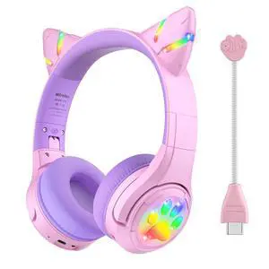 CF9 Cat Ear Kids Bluetooth Headphones with LED Light Up,Safe 85dB Volume Limit,Built-in Mic&Boom Mic for Calls,Kids Wireless&Wired Headphones for Tablet/Airplane/School/Online Learning (Purple) CF9 Cat Ear Kids Bluetooth Headphones with LED Light Up,Safe 85dB Volume Limit,Built-in Mic&Boom Mic for Calls,Kids Wireless&Wired Headphones for Tablet/Airplane/School/Online Learning (Purple)