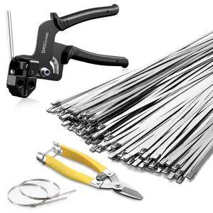 Heavy Duty 304 Stainless Steel Cable Tie Gun Kit - 100PCS 11.8" Metal Zip Ties (200LBS) + Industrial Scissors, UV Resistant Tool - Fence Ties, Exhaust Pipe, Chicken Coop, Industrial Use Heavy Duty 304 Stainless Steel Cable Tie Gun Kit - 100PCS 11.8" Metal Zip Ties (200LBS) + Industrial Scissors, UV Resistant Tool - Fence Ties, Exhaust Pipe, Chicken Coop, Industrial Use