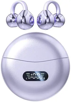 Clip-on Earbuds,Open Ear Earbuds Wireless Bluetooth 5.4, Lightweight Open Ear Headphones with C-Shaped Bridge,Slim Hook,60H Battery,Waterproof,for Glasses Wearers and Workouts (Purple) Clip-on Earbuds,Open Ear Earbuds Wireless Bluetooth 5.4, Lightweight Open Ear Headphones with C-Shaped Bridge,Slim Hook,60H Battery,Waterproof,for Glasses Wearers and Workouts (Purple)