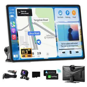 Largest 11.3" Portable Apple Carplay Screen, Wireless Car Play & Android Auto Touch Screen, Car Stereo with App View/4K Dash Cam/Backup Camera/Mirror Link/Voice Control/Music Play/GPS/Bluetooth/FM Largest 11.3" Portable Apple Carplay Screen, Wireless Car Play & Android Auto Touch Screen, Car Stereo with App View/4K Dash Cam/Backup Camera/Mirror Link/Voice Control/Music Play/GPS/Bluetooth/FM