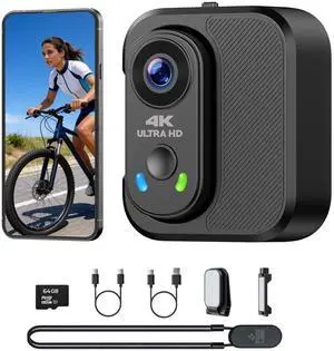 4K Mini Body Camera, Thumb Action Camera with 64GB Card, WiFi, EIS Stabilization, Charger Case, Magnetic Mount, 150° Wide Angle Wearable POV Camera for TikTok YouTube Vlogging Outdoor Motorcycle 4K Mini Body Camera, Thumb Action Camera with 64GB Card, WiFi, EIS Stabilization, Charger Case, Magnetic Mount, 150° Wide Angle Wearable POV Camera for TikTok YouTube Vlogging Outdoor Motorcycle