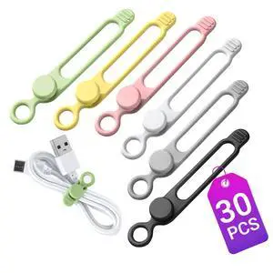 30 Pcs Silicone Cable Ties, Reusable Data Cable Organizer for Home Office | High Elastic, Multipurpose, Cable Management for Charging Cord, Electronics, Computer, Appliances, Travel Essentials 30 Pcs Silicone Cable Ties, Reusable Data Cable Organizer for Home Office | High Elastic, Multipurpose, Cable Management for Charging Cord, Electronics, Computer, Appliances, Travel Essentials