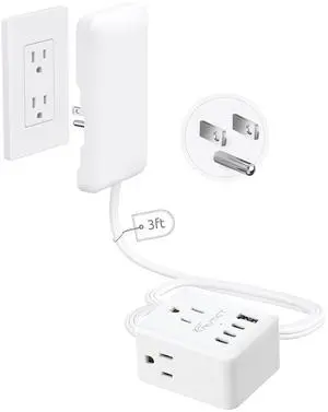 3FT Short Extension Cord with Outlet Cover, 3 Outlets and 4 USB Ports | Flat Plug Power Strip, Outlet Concealer, Small, Wall Mountable, Flat Face Outlet Extender Hidden Behind Couch, Bed, White 3FT Short Extension Cord with Outlet Cover, 3 Outlets and 4 USB Ports | Flat Plug Power Strip, Outlet Concealer, Small, Wall Mountable, Flat Face Outlet Extender Hidden Behind Couch, Bed, White