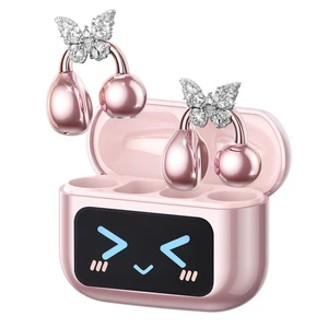 Stylish Open Ear Clip On Earbuds with Removable Butterfly Earring, Clip On Headphones with LCD Touch Screen, Fashionables Open Ear Headphones for Women, Butterfly Earring Rose Gold Earbuds Stylish Open Ear Clip On Earbuds with Removable Butterfly Earring, Clip On Headphones with LCD Touch Screen, Fashionables Open Ear Headphones for Women, Butterfly Earring Rose Gold Earbuds