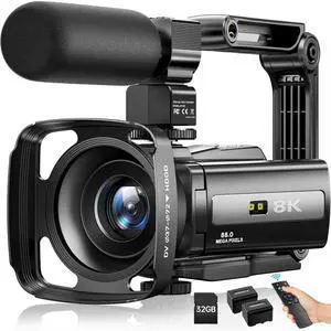 8K Video Camera Camcorder 88MP UHD WiFi Vlogging Cameras for YouTube 18X Digital Zoom IR Night Vision 3.0''Touch Screen Camera with 32GB Card, Microphone, Stabilizer, Lens Hood, Remote, Batteries 8K Video Camera Camcorder 88MP UHD WiFi Vlogging Cameras for YouTube 18X Digital Zoom IR Night Vision 3.0''Touch Screen Camera with 32GB Card, Microphone, Stabilizer, Lens Hood, Remote, Batteries