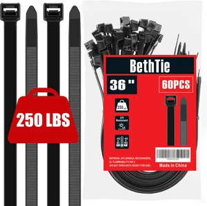 36 Inch Black Heavy Duty Zip Ties 60 Pcs Large Cable Ties 250 LBS Ultra Strong Plastic Wire Ties UV Resistant, Extra Long Wire Ties, Big Tie Wraps for Indoor Outdoor Cable Management 36 Inch Black Heavy Duty Zip Ties 60 Pcs Large Cable Ties 250 LBS Ultra Strong Plastic Wire Ties UV Resistant, Extra Long Wire Ties, Big Tie Wraps for Indoor Outdoor Cable Management
