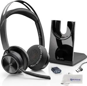 Plantronics Poly Voyager Focus 2 MS Wireless Headphones with Headset Stand, Compatible for Teams, Phones Calls, Zoom, Noise Cancelling Wireless Headset with Mic for Work, Over The Ear, GTW Microfiber Plantronics Poly Voyager Focus 2 MS Wireless Headphones with Headset Stand, Compatible for Teams, Phones Calls, Zoom, Noise Cancelling Wireless Headset with Mic for Work, Over The Ear, GTW Microfiber