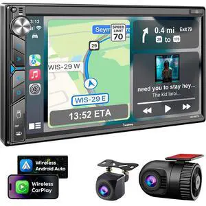 Double Din Car Stereo with Dash Cam - Voice Control Carplay, Android Auto, Steering Wheel Controls, 7" HD Touchscreen, Backup Camera, Bluetooth, Mirror Link, Subw, USB/TF/AUX, AM/FM Radio Receiver Double Din Car Stereo with Dash Cam - Voice Control Carplay, Android Auto, Steering Wheel Controls, 7" HD Touchscreen, Backup Camera, Bluetooth, Mirror Link, Subw, USB/TF/AUX, AM/FM Radio Receiver