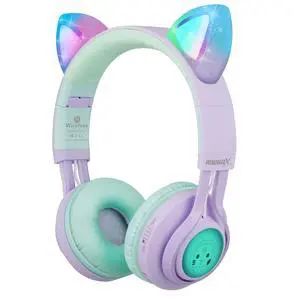 Kids Wireless Headphones, CT-7S Cat Ear Bluetooth, 85dB Volume Limiting, LED Light Up Over Ear with Microphone for Laptop/PC/TV (Purple&Green) Kids Wireless Headphones, CT-7S Cat Ear Bluetooth, 85dB Volume Limiting, LED Light Up Over Ear with Microphone for Laptop/PC/TV (Purple&Green)