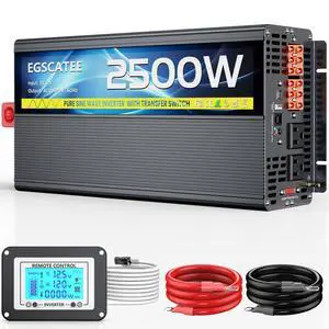 2500W Pure Sine Wave RV Inverter with Built-in ATS, 12V DC to 110V/120V AC Power Converter, 5000W Peak, Automatic Shore Power Bypass, Hardwire Ready for RV Electrical Systems, LCD Remote, USB & Type-C 2500W Pure Sine Wave RV Inverter with Built-in ATS, 12V DC to 110V/120V AC Power Converter, 5000W Peak, Automatic Shore Power Bypass, Hardwire Ready for RV Electrical Systems, LCD Remote, USB & Type-C