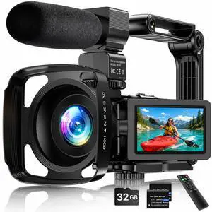4K Video Camera Camcorder 64MP Vlogging Camera for YouTube 3.0" Touch Screen 18X Digital Zoom IR Night Vision with External Stereo Microphone,Remote,Lens Hood,Handheld Stabilizer,32G Card &2 Batteries 4K Video Camera Camcorder 64MP Vlogging Camera for YouTube 3.0" Touch Screen 18X Digital Zoom IR Night Vision with External Stereo Microphone,Remote,Lens Hood,Handheld Stabilizer,32G Card &2 Batteries