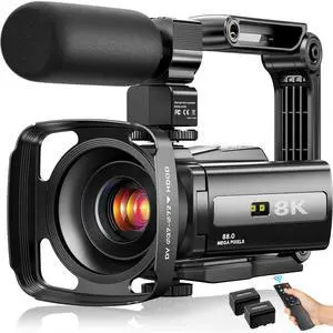 8K Video Camera 88MP UHD WiFi Vlogging Cameras for YouTube 18X Digital Zoom IR Night Vision 3.0'' Touch Screen Camcorder with Microphone, Lens Hood, Stabilizer, Remote, Two Batteries 8K Video Camera 88MP UHD WiFi Vlogging Cameras for YouTube 18X Digital Zoom IR Night Vision 3.0'' Touch Screen Camcorder with Microphone, Lens Hood, Stabilizer, Remote, Two Batteries