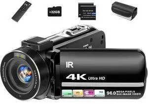 4K Video Camera Camcorder 96MP UHD Vlogging Camera for YouTube 18X Digital Zoom 3.0 IPS 270° Rotation Touch Screen Video Recorder with Remote Control, Night Vision, 32GB Card, 2 Batteries 4K Video Camera Camcorder 96MP UHD Vlogging Camera for YouTube 18X Digital Zoom 3.0 IPS 270° Rotation Touch Screen Video Recorder with Remote Control, Night Vision, 32GB Card, 2 Batteries