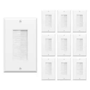 Brush Wall Plate, Cable Pass Through Insert for Wires, White, 10-Pack | Single-Gang Cable Access Strap, Wall Socket for HDTV, HDMI, Home Theater Systems Brush Wall Plate, Cable Pass Through Insert for Wires, White, 10-Pack | Single-Gang Cable Access Strap, Wall Socket for HDTV, HDMI, Home Theater Systems