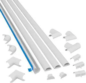 13.12ft Cord Hider Kit, Patented Cable Cover, Hide Wires on Wall, Channel for TV Mount Cords, Raceway Wire Hiders, Paintable, Adhesive, Half Round, 4X 1.18in W x 0.59in H x 39in Lengths, White 13.12ft Cord Hider Kit, Patented Cable Cover, Hide Wires on Wall, Channel for TV Mount Cords, Raceway Wire Hiders, Paintable, Adhesive, Half Round, 4X 1.18in W x 0.59in H x 39in Lengths, White