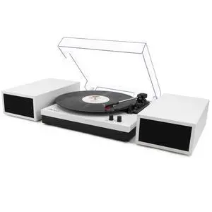 Vinyl Record Player with Belt-Drive Turntable Bluetooth Playback & 2-Stereo Speakers, 3-Speed Vintage Record Players with Speaker & RCA Output for Entertainment and Home Decor, White Leather Vinyl Record Player with Belt-Drive Turntable Bluetooth Playback & 2-Stereo Speakers, 3-Speed Vintage Record Players with Speaker & RCA Output for Entertainment and Home Decor, White Leather