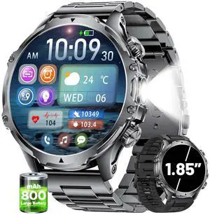 Militrary Smart Watch for Men,1.85" HD/800mAh Battery Smart watches for Android/iOS (Bluetooth Call Answer/Calls)Fitness Tracker,100+ Sports/LED Flashlight/IP68 Waterproof/Sleep Tracker Smartwatch Militrary Smart Watch for Men,1.85" HD/800mAh Battery Smart watches for Android/iOS (Bluetooth Call Answer/Calls)Fitness Tracker,100+ Sports/LED Flashlight/IP68 Waterproof/Sleep Tracker Smartwatch