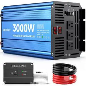 3000 Watt Pure Sine Wave Power Inverter 24V DC to 110V 120V Converter for Home, RV and Off-Grid Solar Systems with 3 AC Outlets, Dual USB Ports, LCD Display and Remote Control 3000 Watt Pure Sine Wave Power Inverter 24V DC to 110V 120V Converter for Home, RV and Off-Grid Solar Systems with 3 AC Outlets, Dual USB Ports, LCD Display and Remote Control