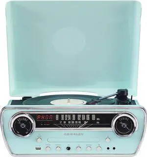 CR6047A-AB Powel 7-in-1 Record Player, Aqua Blue | 3-Speed Turntable, Bluetooth In / Out, Built-in Full-Range Stereo Speakers, AM/FM Radio CR6047A-AB Powel 7-in-1 Record Player, Aqua Blue | 3-Speed Turntable, Bluetooth In / Out, Built-in Full-Range Stereo Speakers, AM/FM Radio