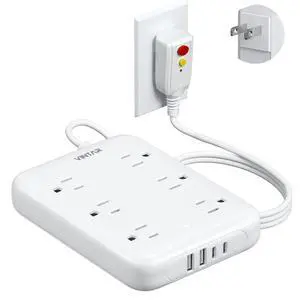 2 Prong GFCI Power Strip, 6ft Extension Cord with 6 Outlets & 4 USB | 2 Prong to 3 Prong GFCI Outlet Adapter, 1050J Surge Protector, 2 USB-C, Polarized Plug Wall Mount for Non-Grounded Receptacle 2 Prong GFCI Power Strip, 6ft Extension Cord with 6 Outlets & 4 USB | 2 Prong to 3 Prong GFCI Outlet Adapter, 1050J Surge Protector, 2 USB-C, Polarized Plug Wall Mount for Non-Grounded Receptacle