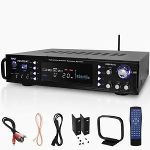 Bluetooth Home Stereo Amplifier - Hybrid Multi-Channel 3000 Watt Power Amplifier Home Audio Receiver System w/ AM/FM Radio, MP3/USB,AUX,RCA Karaoke Mic in - Rack Mount, Remote - P3301BAT Bluetooth Home Stereo Amplifier - Hybrid Multi-Channel 3000 Watt Power Amplifier Home Audio Receiver System w/ AM/FM Radio, MP3/USB,AUX,RCA Karaoke Mic in - Rack Mount, Remote - P3301BAT