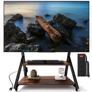 Rolling TV Stand with Power Outlet, Mobile TV Stand on Wheels with Wood Shelf for 55 to 100 inch Television, Height Adjustable Portable Black TV Cart, Holds up to 220LBS, Vesa 800×600mm Rolling TV Stand with Power Outlet, Mobile TV Stand on Wheels with Wood Shelf for 55 to 100 inch Television, Height Adjustable Portable Black TV Cart, Holds up to 220LBS, Vesa 800×600mm