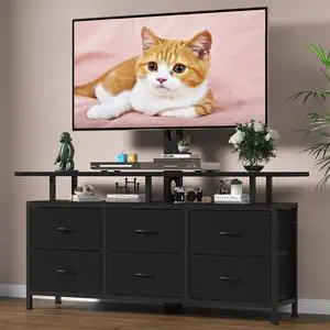 Black TV Stand with Mount for 32/45/55/60/65/75 inch TVs, Entertainment Center with 6 Fabric Drawers & Open Shelf, TV Media Console for Living Room, Bedroom Black TV Stand with Mount for 32/45/55/60/65/75 inch TVs, Entertainment Center with 6 Fabric Drawers & Open Shelf, TV Media Console for Living Room, Bedroom