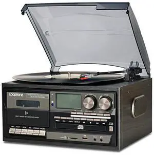 Vinyl Record Player 9 in 1 3 Speed Bluetooth Vintage Turntable CD Cassette Player AM/FM Radio USB Recorder Aux-in RCA Line-Out (Black Edition) Vinyl Record Player 9 in 1 3 Speed Bluetooth Vintage Turntable CD Cassette Player AM/FM Radio USB Recorder Aux-in RCA Line-Out (Black Edition)