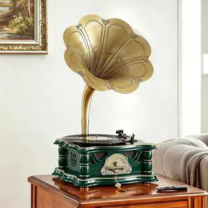 Wooden Vintage Gramophone Record Player, Retro Phonograph Record Players, 3 Speed Turntable for Vinyl Records with Bluetooth Play/USB Play/FM for Home/Office/Hotel/Christmas/Birthday/Party Wooden Vintage Gramophone Record Player, Retro Phonograph Record Players, 3 Speed Turntable for Vinyl Records with Bluetooth Play/USB Play/FM for Home/Office/Hotel/Christmas/Birthday/Party
