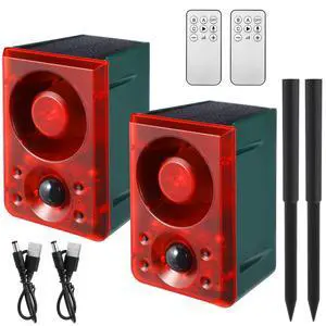 Solar Outdoor Motion Sensor Alarm with Stake Gunshot Sound Dog Barking, 3 Modes Support Recording & Adjustable Volume USB Charging 129 dB Loud Noise Maker for Animal Deterrent(2 Pcs,Red) Solar Outdoor Motion Sensor Alarm with Stake Gunshot Sound Dog Barking, 3 Modes Support Recording & Adjustable Volume USB Charging 129 dB Loud Noise Maker for Animal Deterrent(2 Pcs,Red)