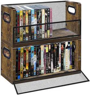 DVD Storage Rack 2 Pack, Stackable Media Organizer Holds 56 DVDs or 64 Blu ray Cases, Shelf with Magnetic Door for Video Games and CDs DVD Storage Rack 2 Pack, Stackable Media Organizer Holds 56 DVDs or 64 Blu ray Cases, Shelf with Magnetic Door for Video Games and CDs