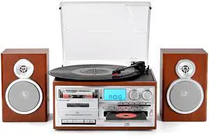 ® 10 in 1 Record Player with External Speakers, Retro Red Brown | Vintage Turntable,3 Speed, BT Input Output, CD Cassette Tape Player, AM FM Radio, USB SD Playback,AUX RCA Auto Stop,Recording ® 10 in 1 Record Player with External Speakers, Retro Red Brown | Vintage Turntable,3 Speed, BT Input Output, CD Cassette Tape Player, AM FM Radio, USB SD Playback,AUX RCA Auto Stop,Recording