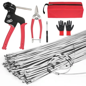 105-Piece Cable Tie Gun Kit,11.8 in 304 Stainless Steel Zip Ties Includes 100 metal zip ties, release tool; gun tightens, cuts ties for fence, exhaust pipe, chicken coop, farm, cables 105-Piece Cable Tie Gun Kit,11.8 in 304 Stainless Steel Zip Ties Includes 100 metal zip ties, release tool; gun tightens, cuts ties for fence, exhaust pipe, chicken coop, farm, cables