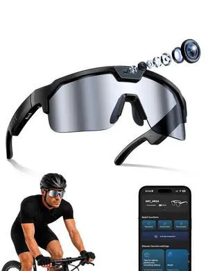 AI Smart Glasses with 30MP Camera, 4K HD Video Recording Sport SunGlasses | Bluetooth ChatGPT Voice Real-Time Translation, IP66 UV400 Sunglasses for Baseball, Cycling & Hiking Black AI Smart Glasses with 30MP Camera, 4K HD Video Recording Sport SunGlasses | Bluetooth ChatGPT Voice Real-Time Translation, IP66 UV400 Sunglasses for Baseball, Cycling & Hiking Black