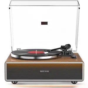 Vinyl Record Player with Built in Speakers | HiFi Turntable, Bluetooth Belt Drive Turntable for Vinyl Records with Magnetic Cartridge, Auto Stop and Warm Light Design Vinyl Record Player with Built in Speakers | HiFi Turntable, Bluetooth Belt Drive Turntable for Vinyl Records with Magnetic Cartridge, Auto Stop and Warm Light Design