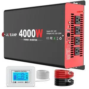 4000 Watt Power Inverter 12V DC to 110V AC Car Inverter with 4 AC Outlets, 30W Type-C Port, 3.1A USB Port, Remote Controller on LCD Screen, Peak 8000W Car Converter for Truck,Vehicles,Trip 4000 Watt Power Inverter 12V DC to 110V AC Car Inverter with 4 AC Outlets, 30W Type-C Port, 3.1A USB Port, Remote Controller on LCD Screen, Peak 8000W Car Converter for Truck,Vehicles,Trip