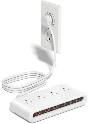 Power Strip with USB C 35W,10-in-1 Flat Plug Wall Charger - 5FT Extension Cord with 4AC, 3 USB A & 3 USB C - PD20W Charging Station for Multiple Devices - Travel Home Office (White) Power Strip with USB C 35W,10-in-1 Flat Plug Wall Charger - 5FT Extension Cord with 4AC, 3 USB A & 3 USB C - PD20W Charging Station for Multiple Devices - Travel Home Office (White)